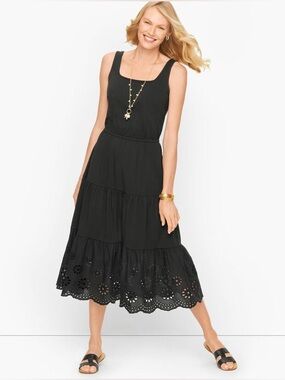 Talbots Jersey Eyelet Tiered Midi Dress Size 2X Lace Capsule Beach Soft Stretch